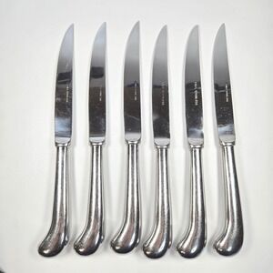 VTG 6 Hull Stainless Japan Monoblock one piece Steak Knives Pistol Grip Serrated